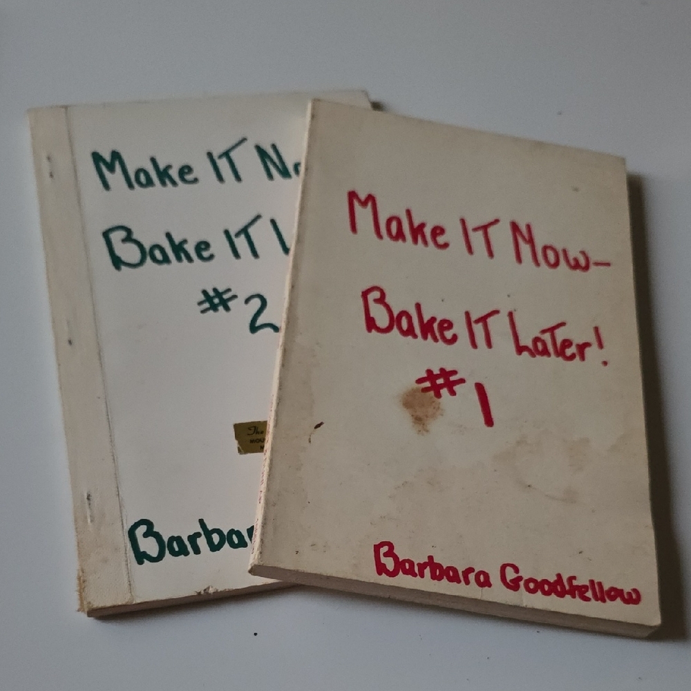 Make It Now - Bake It Later! #1 & #2 Cookbook Set - Cream with Red & Green Text